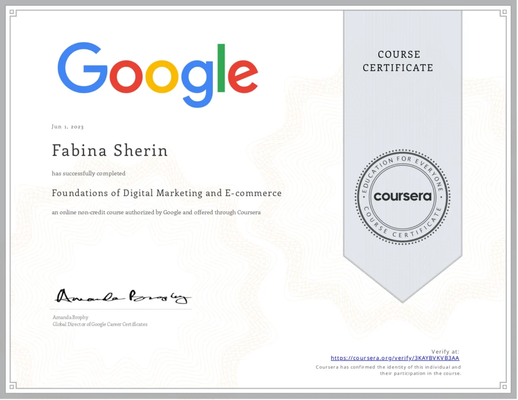 Google certificate on seo
