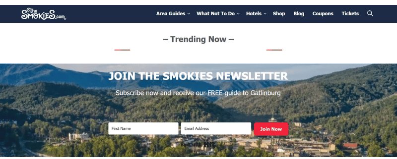The smokies landing page
